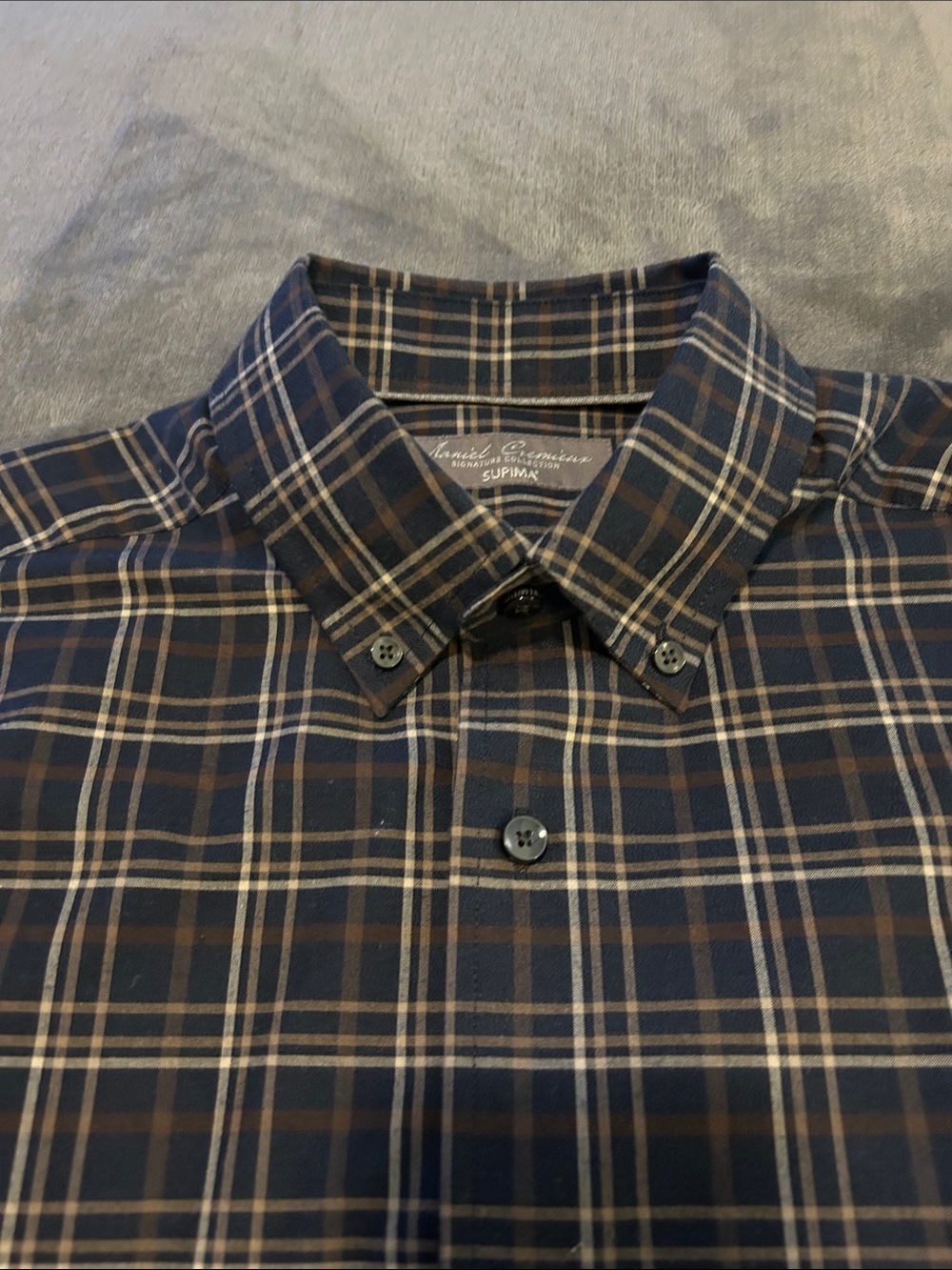 Daniel Cremieux Men's Navy & Brown Plaid Button-Down Shirt - Supima Cotton S